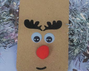 Set of 10 Bobble Nosed Reindeer Gift Tags, Cute Rudolph Gift Tags, Fun Reindeer Gift Tags, Gift Tags, Present Tags, Xmas Gift Tags,