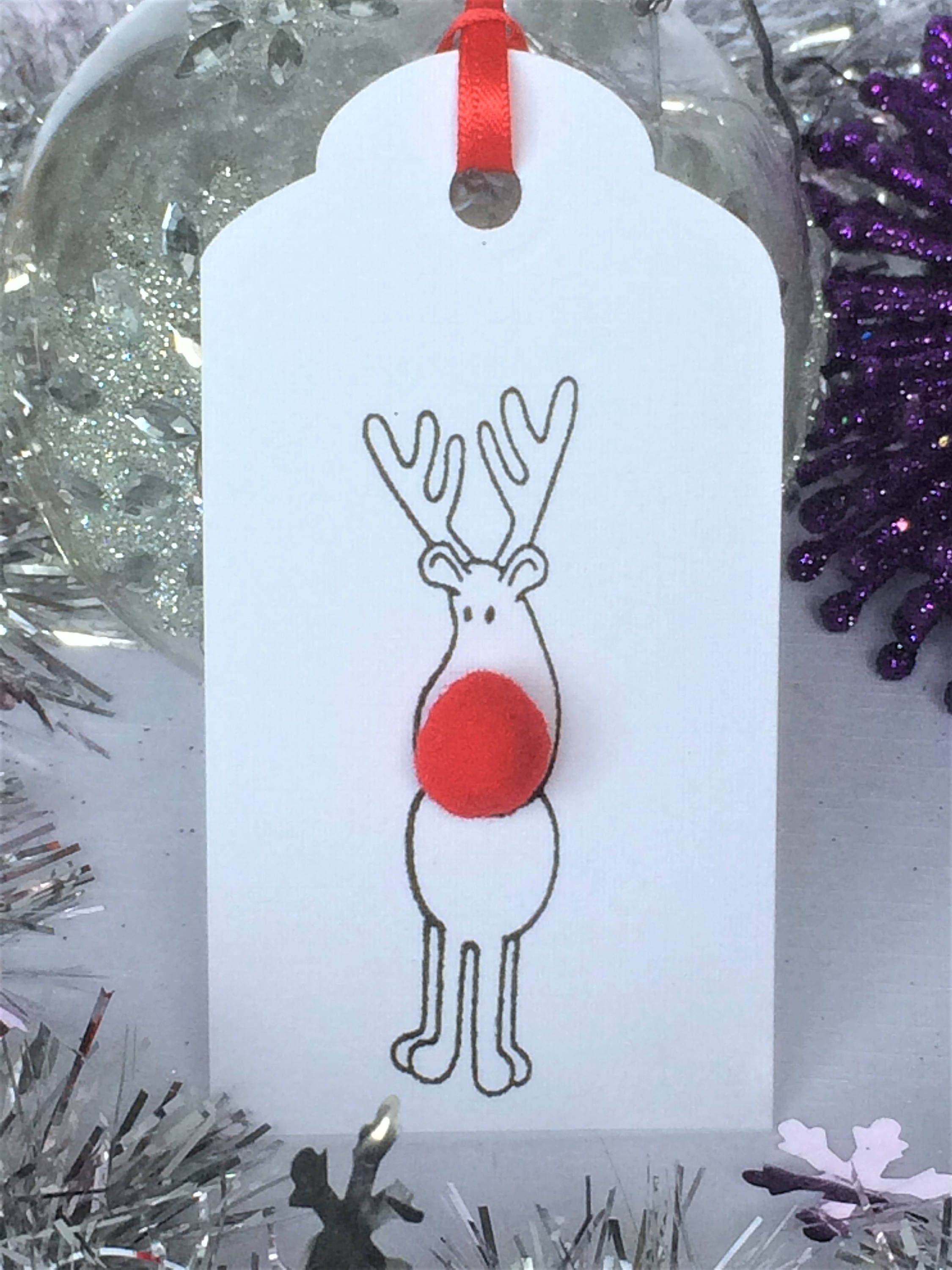 Set of 10 Rudolph Red Bobble Nosed Reindeer Christmas Gift Tags, Xmas ...