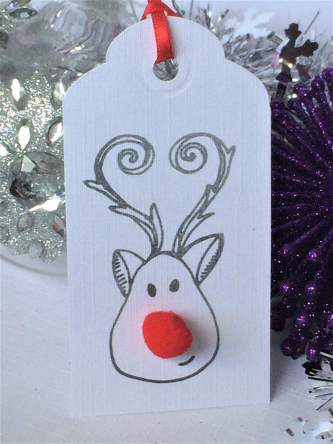Set of 10 Cute Rudolph Bobble Nose Gift Tags,christmas Gift Tags,fun ...