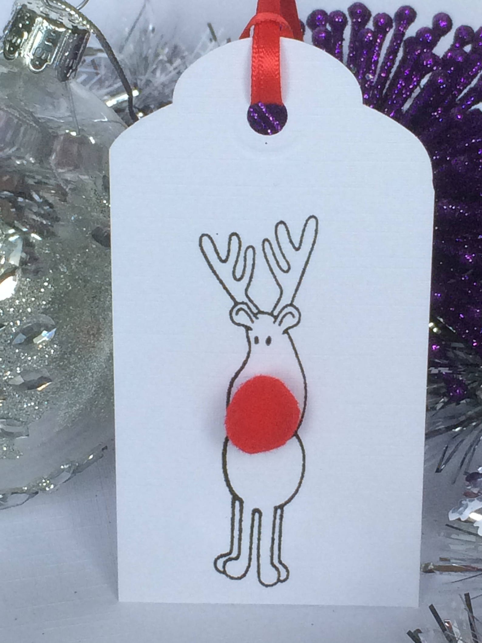 Set of 10 Rudolph Red Bobble Nosed Reindeer Christmas Gift Tags, Xmas ...