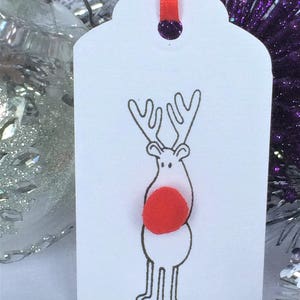 Set of 10 Rudolph Red Bobble Nosed Reindeer Christmas Gift Tags, Xmas ...