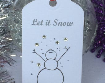 Set of 10 Luxury Snowman Sparkles Gift Tags, Set of !0, Christmas Gift Tags, Present Tags, Xmas Tags, Handmade Gift Tags, Sparkly Gift Tags