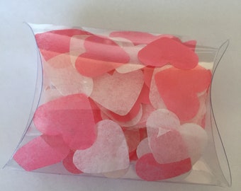 40 pillow boxes filled with coral and ivory biodegradable  heart confetti