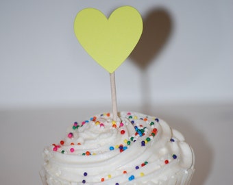 Custom Yellow Heart Cupcake Toppers (multiple yellow options) - great for Valentine's Day, Engagement Parties, an Anniversary, Birthday, etc