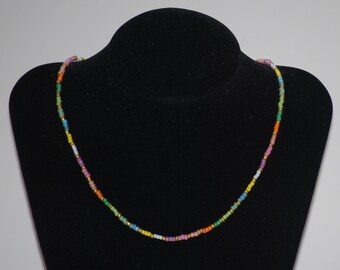Colorful Seed Bead Necklace with Gold Accents