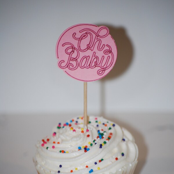 Custom Pink "Oh Baby" Cupcake Toppers - Perfect for Baby Showers, Baby Announcement Party, Gender Reveal Parties, & Sip and See Celebrations