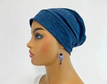 Gorro de punto holgado para quimioterapia, alopecia y pérdida de cabello ~ Gorro para dormir/Azul índigo n.° 960