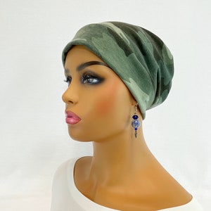 Chemo Alopecia Hair Loss Slouchy Knit Cap-Hat-Beanie-Chemo Headwear~Sleep Cap/ Moss Camo #785