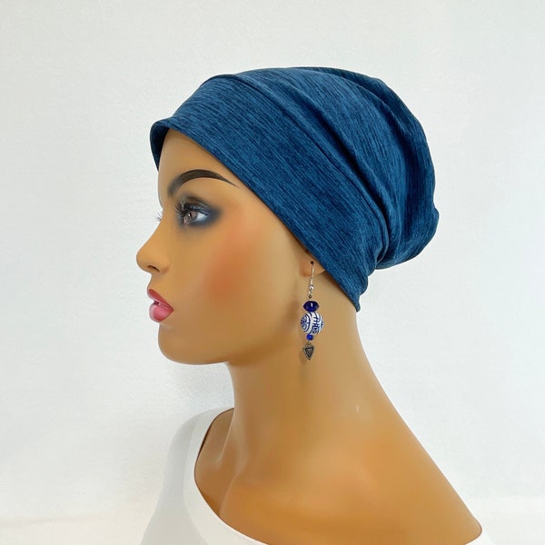 Chemo Alopecia Hair Loss Slouchy Knit Cap-Hat-Beanie-Chemo Headwear~Sleep Cap/Indigo Blue #960