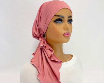 Pre Tied Chemo Head Scarf~Women's Cancer Scarves~Chemo Hats~Caps~Turbans~Chemo Gifts~Boho Brushed Mauve Knit Scarf#2029