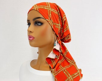 Pañuelo para la cabeza de quimioterapia pre atado ~ Bufandas para el cáncer de mujer ~ Sombreros de quimioterapia ~ Gorras ~ Turbantes ~ Regalos de quimioterapia ~ Pañuelo de punto Boho Coral Bambo # 1123