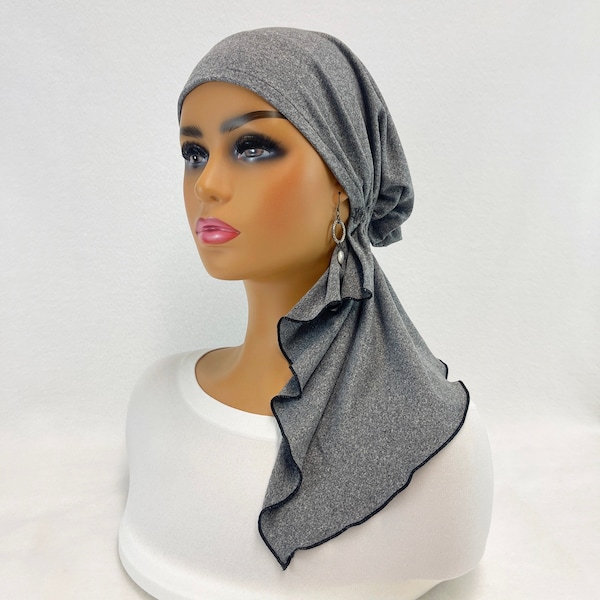 Foulard chimio pré-noué ~ écharpes cancer pour femmes ~ chapeaux chimio ~ casquettes ~ turbans ~ cadeaux de chimio ~ écharpe bohème en tricot gris brossé #2211