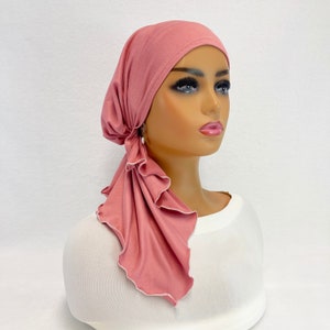 Pre Tied Chemo Head Scarf~Women's Cancer Scarves~Chemo Hats~Caps~Turbans~Chemo Gifts~Boho Brushed Mauve Knit Scarf#2029