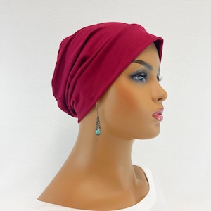 Chemo Alopecia Hair Loss Soft Slouchy Knit Cap-Hat-Beanie-Chemo Headwear~Sleep Cap/Brushed Maroon#1194