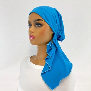 Pre gebonden chemo hoofddoek ~ vrouwen kanker sjaals ~ chemo hoeden ~ petten ~ tulbanden ~ chemo geschenken ~ Boho geborsteld turquoise gebreide sjaal #2030