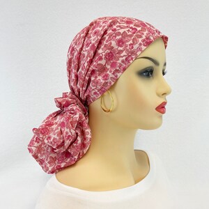 Pre Tied Chemo Head Scarf~Women's Cancer Scarf~Chemo Turban~Mauve Bramble Rose~Adjustable Toggle~Wear it Long or Short#1175