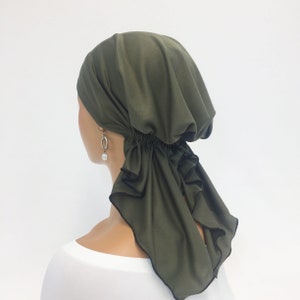 Pre Tied Chemo Head ScarfWomen's Cancer ScarvesChemo HeadwearTurbansChemo GiftsBoho Olive Knit Scarf695 image 4