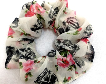 Skulls & Roses Scrunchy, Hair Ties, Top Knot, Messy Bun, Hair Scrunchies, Scrunchy, 90's Fashion, #589