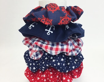 5 Red, White & Blue Patriotic Scrunchies~Hair Ties, Top Knot, Messy Bun, Hair Scrunchies, Scrunchie Holder~ Scrunchy, 90's Fashion#659