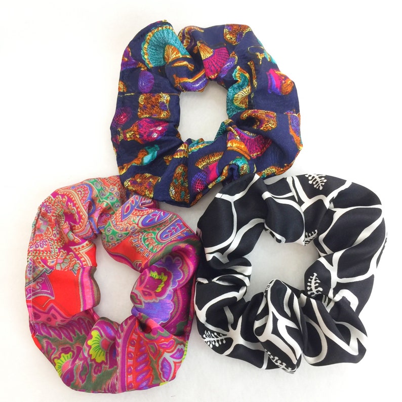 3 Silk Hair Scrunchieshair Ties Top Knot Messy Bun Etsy