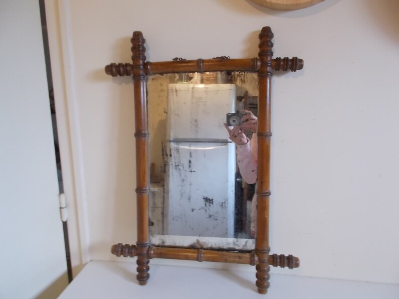 Antique French Faux Bamboo Mirror Distress Wooden Antique French Faux Bamboo Mirror