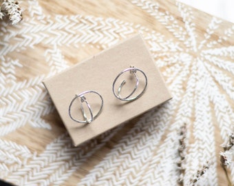 Double hoop earrings, made with recycled eco sterling silver, unusual studs