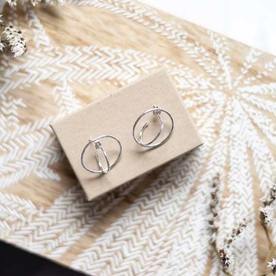 Double hoop earrings, made with recycled eco sterling silver, unusual studs