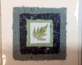 Handmade card made from recycled paper! Fern design.