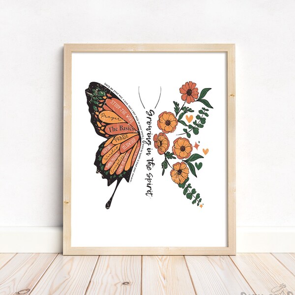 Psalm 86:11 Scripture Wall Art, instant download, DIGITAL Print Wall Décor, Growing in the Spirit Basic Steps Retro Butterfly