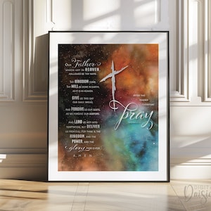 The Lords Prayer Bible Verse Wall Art, Modern Ethereal Scripture Print Digital, Christian Home Décor, Encouraging Faith Art Matthew 6:9-13