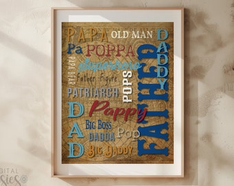 Arte de pared imprimible con la palabra "Nombre del padre", descarga instantánea, decoración de pared con impresión digital, letrero tipográfico de padre