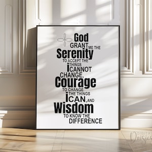 Serenity Prayer Wandkunst, sofortiger Download DIGITAL PNG Wanddekor, minimalistische Typografie Wandkunst, Ermutigung Glaube Kunst