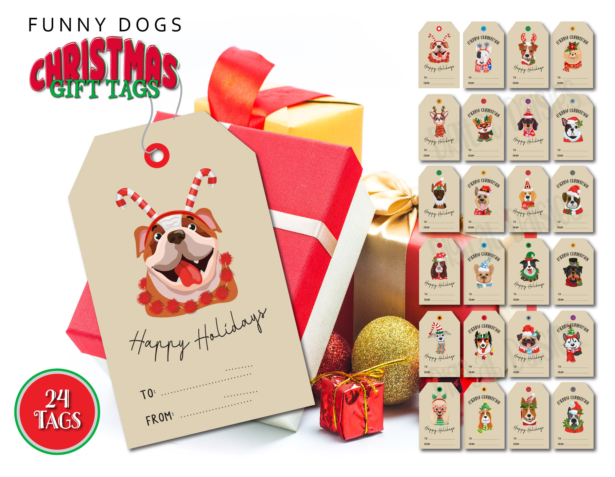 Set of 5 Punny Dog Christmas Gift Tags - Two Peas Paper Co.
