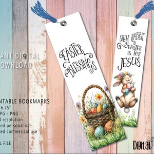 Pasen Bookmark Set, INSTANT digitale download PNG, christelijke religieuze citaten Bunny Cross hij is verrezen afbeelding 2