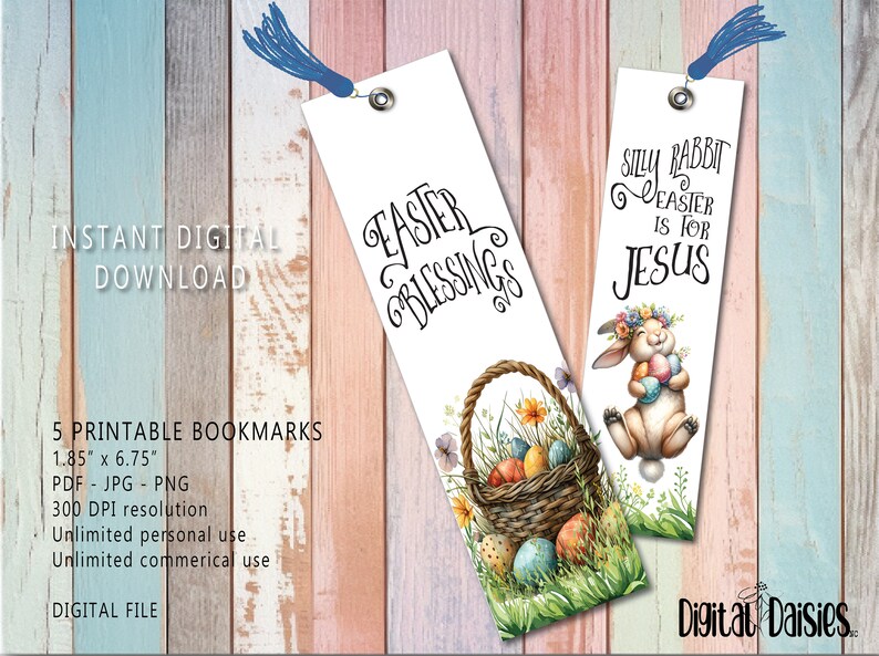 Easter Bookmark Set, INSTANT digital download PNG, Christian Religious Quotes Bunny Cross He Is Risen zdjęcie 2