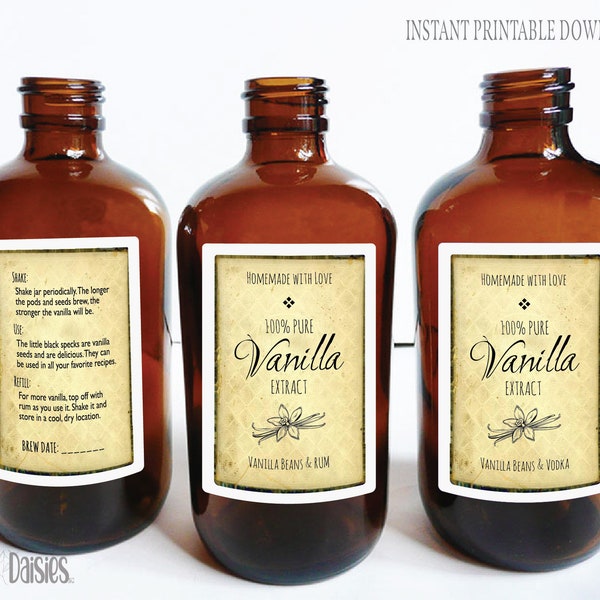 Étiquette imprimable d'extrait de vanille, téléchargement numérique instantané png, étiquette de bouteille de vanille maison, étiquette d'extrait de vanille
