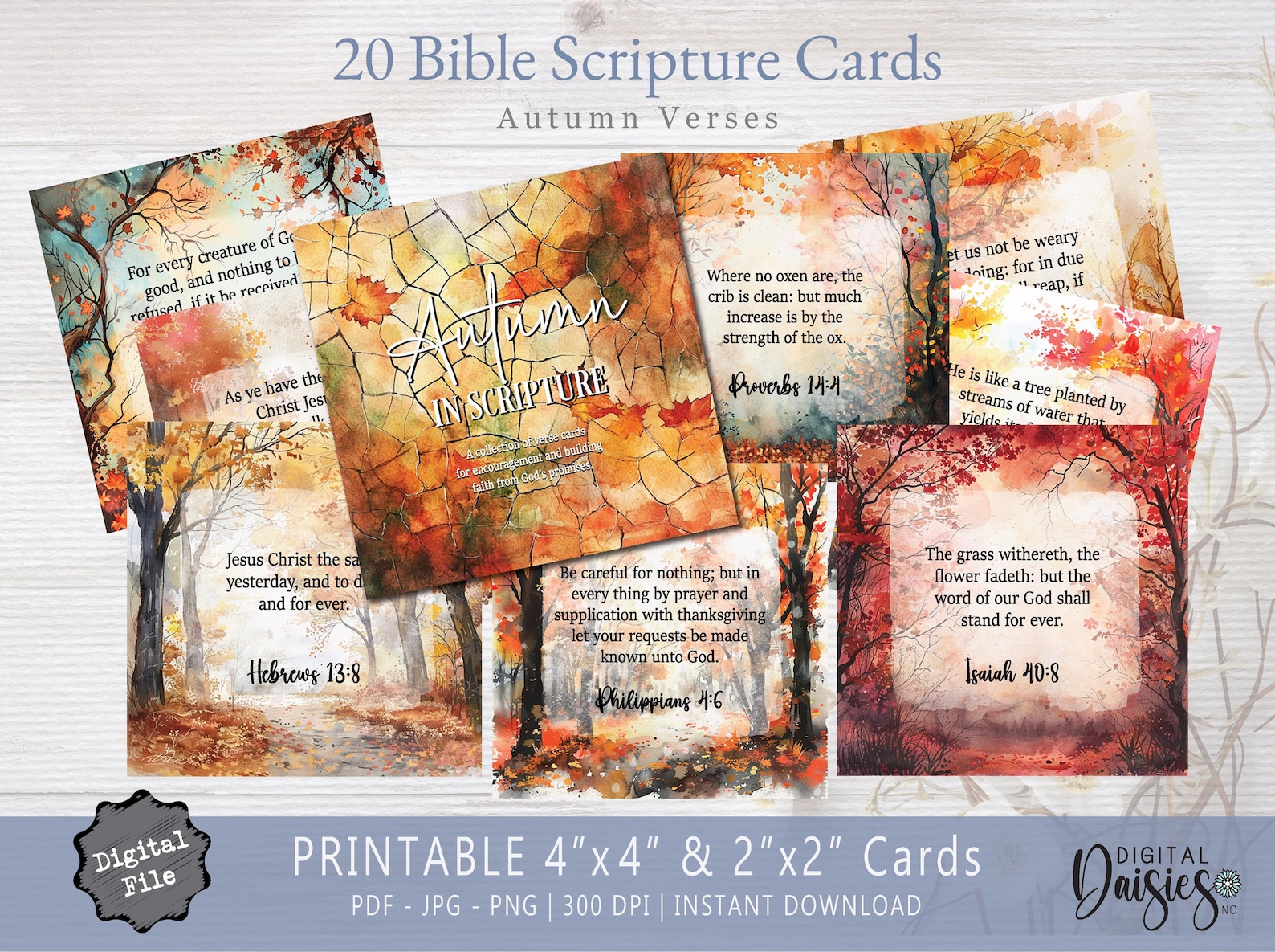 Fall Scripture Template Autumn Scripture Verse Cards: Watercolor Fall Scenes (digital Download ...