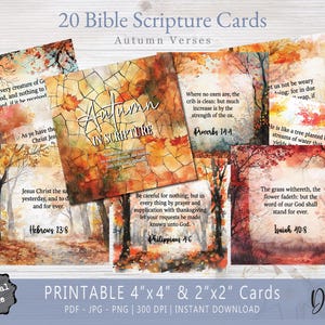 20 cartes de vers d'automne 4 x 4 2 x 2, téléchargement numérique instantané PNG, cartes mémoire religieuses, sublimation d'aimant de sous-verre, écriture sainte de scène d'automne
