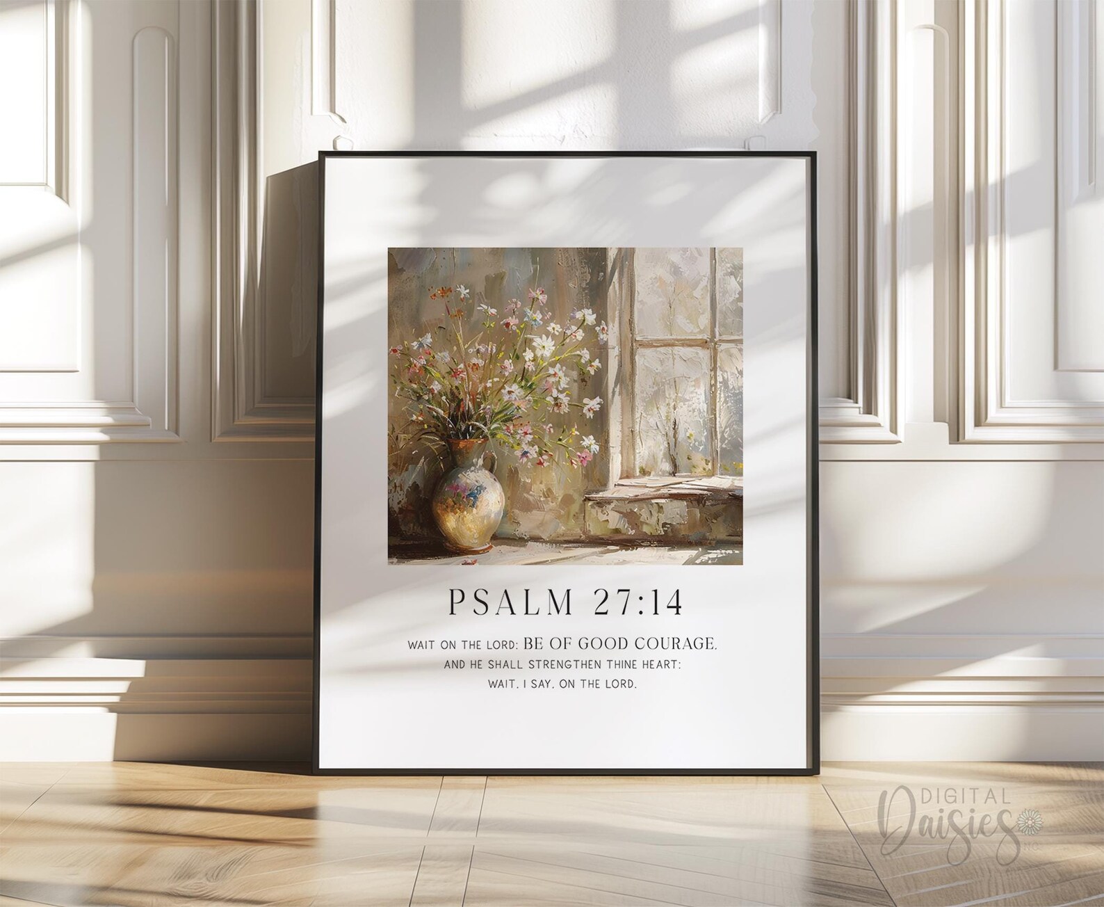 Psalm 27:14 Bible Verse Wall Art, Rustic Window Oil Painting, Download ...