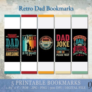 Retro Dad Bookmark Set, gift for fathers, bookmark for dad, instant DIGITAL printable, Vintage Retro Father Quotes Sayings