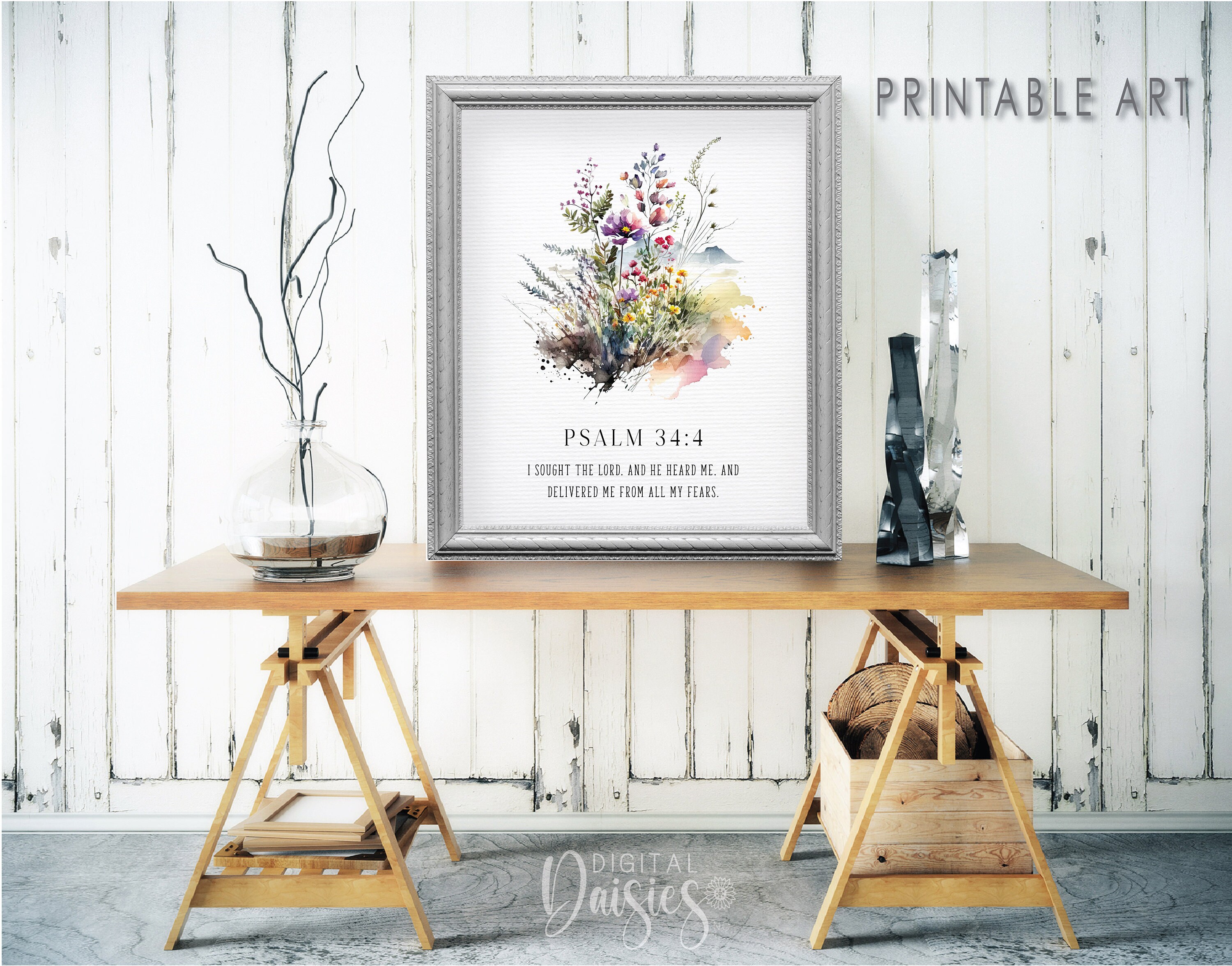 Wildflower Scripture Psalms 34:4 Wildflower Bible Verse Wall Art, Scripture Art Print ...