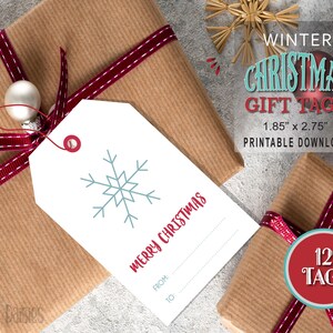 Winter Weihnachten druckbare Geschenkanhänger, Set von 12, druckbare Weihnachtsgeschenkanhänger, DIGITALER Download PNG PDF, Rot Blau Weihnachtsgeschenkanhänger