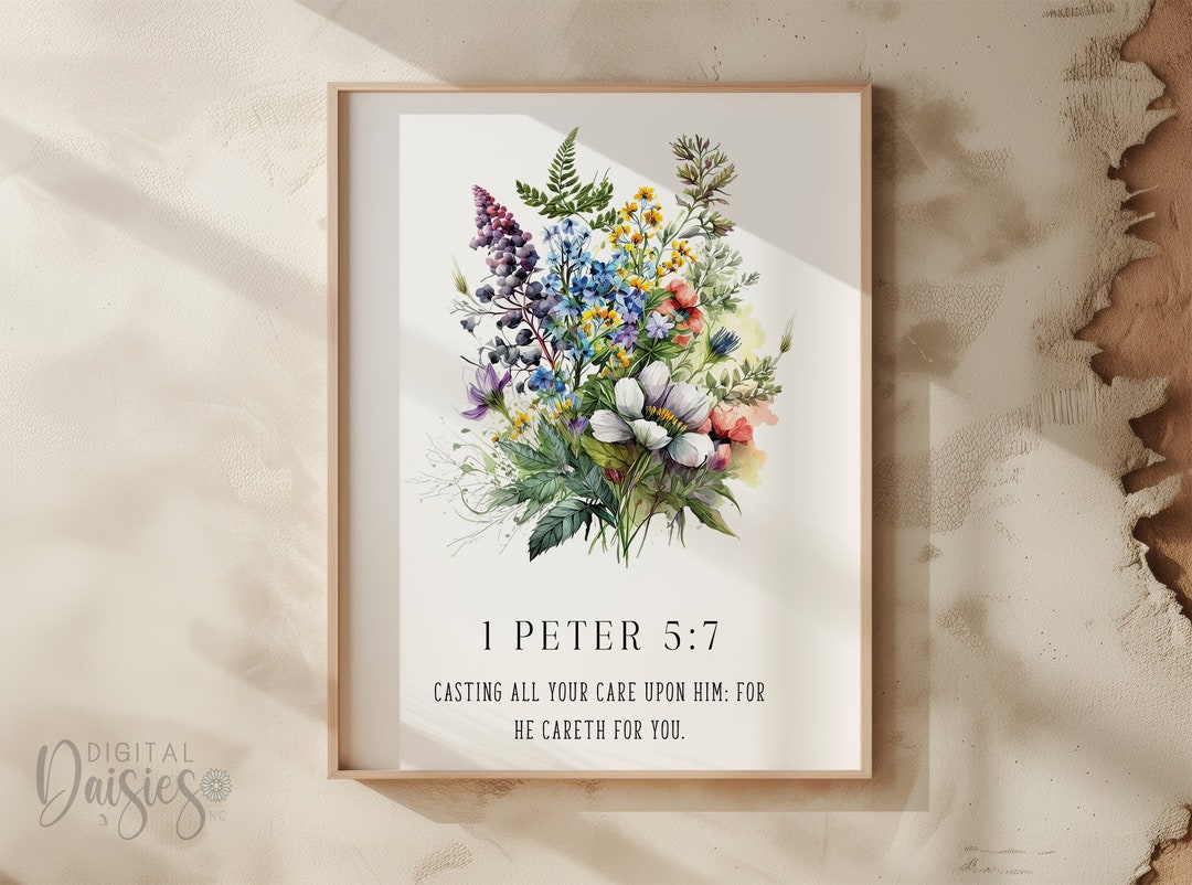 1 Peter 5:7 Wildflower Wall Art, Scripture Art Print Digital, Calming ...