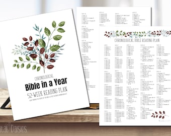Chronological Bible Reading Plan, Yearly Bible Reading, instant download DIGITAL, printable Bible reading plan, daily bible note tracker