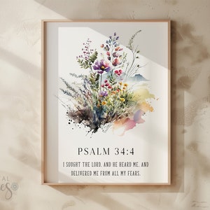 Psalms 34:4 Wildflower Bible Verse Wall Art, Scripture Art Print ...
