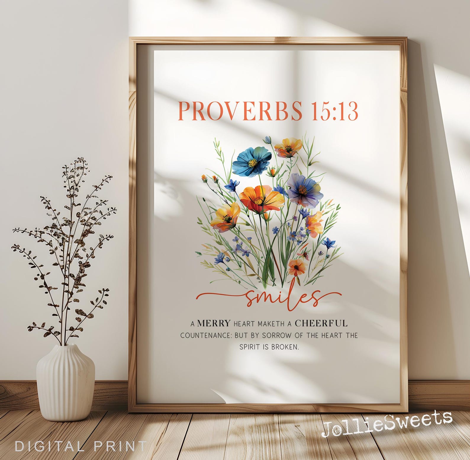 Proverbs 15:13 Wildflower Bible Verse Wall Art, SMILES Scripture Print ...