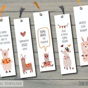 Conjunto de marcadores de llama, marcador de llama, marcador imprimible, club de lectura, regalos de llama. llama png, regalos humorísticos