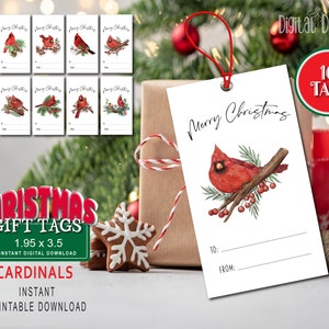 Kardinal Vögel druckbare Geschenkanhänger, 10er Set, Weihnachtsgeschenkanhänger, DIGITAL download PNG PDF, Cardinal Holiday Geschenkanhänger