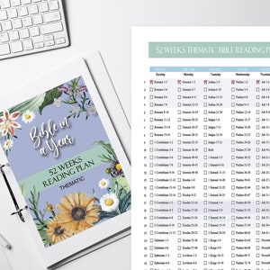 Bible Reading Plan, 52 Week Thematic, 365 Days Bible Reading, instant download DIGITAL, printable Bible reading plan, daily bible tracker