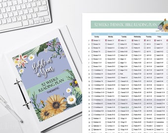 Thematic Bible Reading Plan, 52 Weekly Bible Reading, instant download DIGITAL, printable Bible reading plan, daily bible tracker